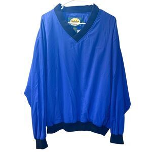 Cabela's Windbreaker Pullover Men's Size Large Blue V-Neck Outdoor Gear Jacket